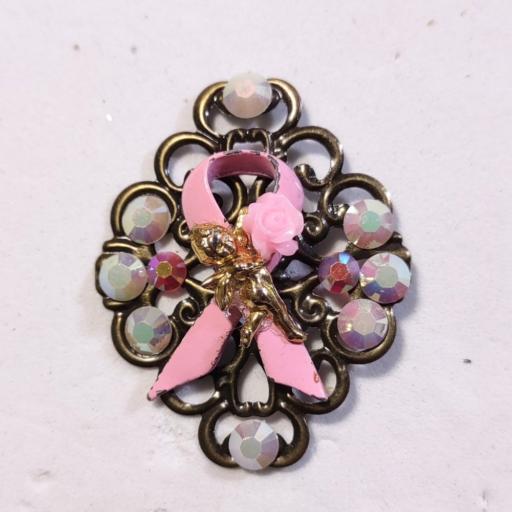 Avon Pink Awareness Ribbon & Crystal Sandal Brooch Modified (clone listing) - Picture 9 of 16